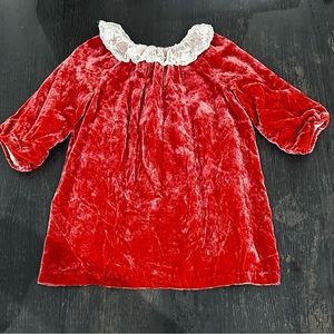 Bonpoint Red Velvet Kids Formal Dress with White Lace Collar